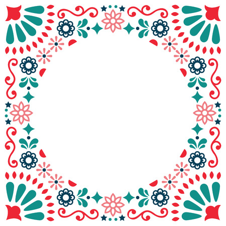 Mexican folk vector greeting card, wedding or party invitation decoration, floral and border abstract, frameのイラスト素材