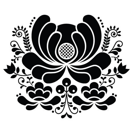 Norwegian folk art black and white pattern - Rosemaling style embroideryのイラスト素材