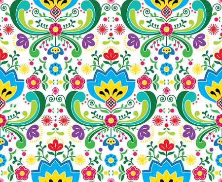 Norwegian folk art vector seamless pattern - Rosemaling style embroidery designのイラスト素材