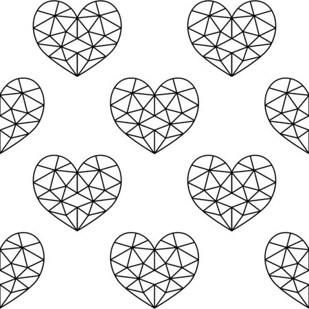 Geometric heart vector seamless pattern, Valentine's Day black hearts on white backgroundのイラスト素材