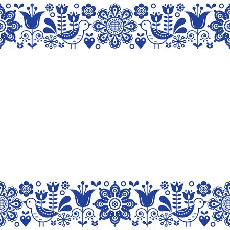 Scandinavian folk art retro vector greeting card design, floral ornament in navy blueのイラスト素材