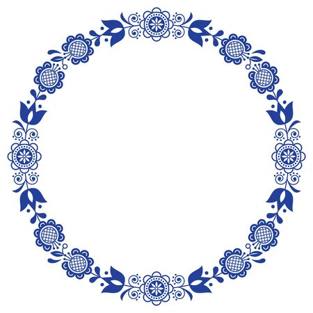 Blue circular floral wreath on a white backgroundのイラスト素材