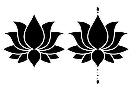 Lotus zen flower vector design set, Yoga decorative background - boho styleのイラスト素材