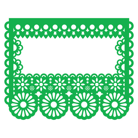 Papel Picado - Mexican paper decoration, template design - greeting card with flowers, hearts, and abstract shapesのイラスト素材