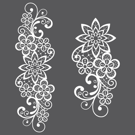 Romantic floral retro lace vector long pattern, ornamental design with flowers and swirlsのイラスト素材