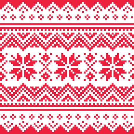 Christmas vector seamless winter pattern, inspired by Sami people, Lapland folk art design, traditional knitting and embroideryのイラスト素材