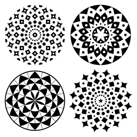Mandala vector pattern set, bohemian zen yoga design, Asian ethnic design in black and whiteのイラスト素材