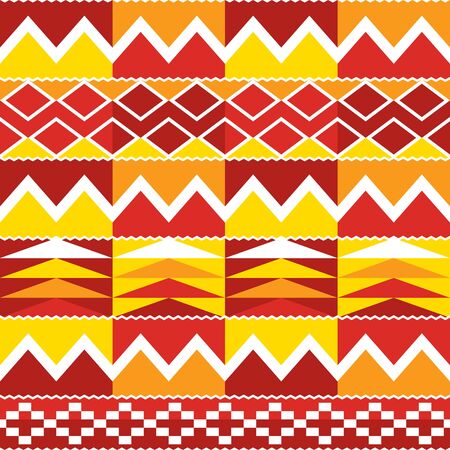 Tribal Kente geometric seamless pattern, African nwentoma cloth style vector design perfect for fabrics and textilesのイラスト素材