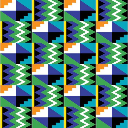 Tribal vector seamless textile pattern - Kente mud cloth style, traditional geometric nwentoma design from Ghana, Africanのイラスト素材