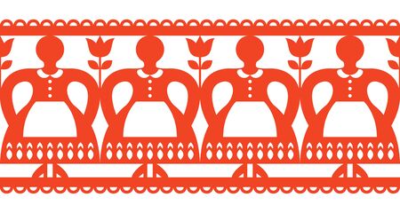 Polish Folk art vector cutout pattern with women, Kurpie Papercuts seamless design - Wycinanka Kurpiowskaのイラスト素材
