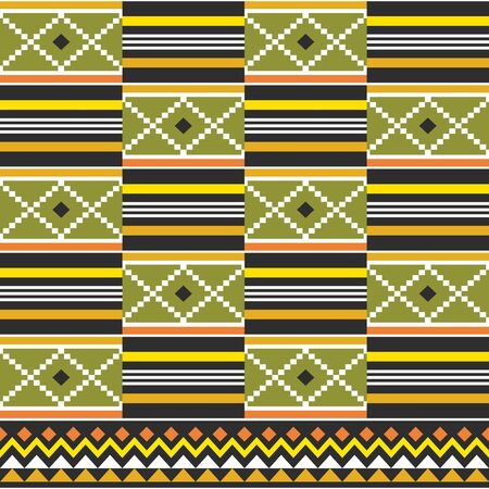 Kente geometric vector seamless pattern, tribal African nwentoma cloth style design perfect for fabrics and textilesのイラスト素材