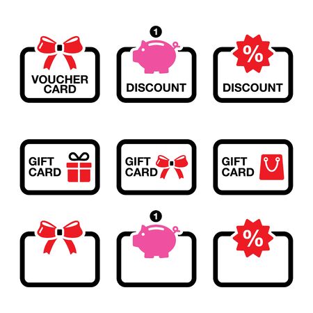Voucher, gift, discount card, sale vector icon set - retail, merchandise, shopping designのイラスト素材