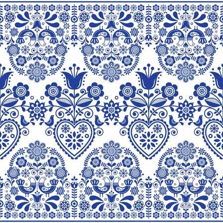 Scandinavian floral folk art seamless vector pattern