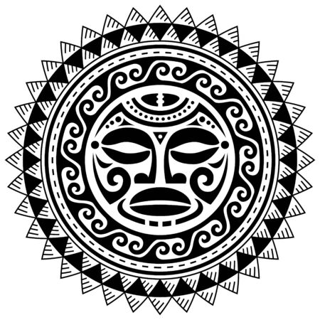Polynesian mandala with Maori face tattoo vector pattern, Hawaiian tribal design inspired by art traditional geometric artのイラスト素材