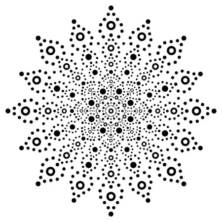 Australian mandala dot painting tribal vector design, Aboriginal decorative boho style dot art pattern in black on white backgroundのイラスト素材