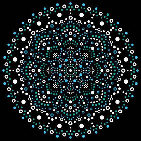 Aboriginal dot art mandala retro vector design, tribal dot painting pattern in white and blue inspired by ethnic art from Australiaのイラスト素材