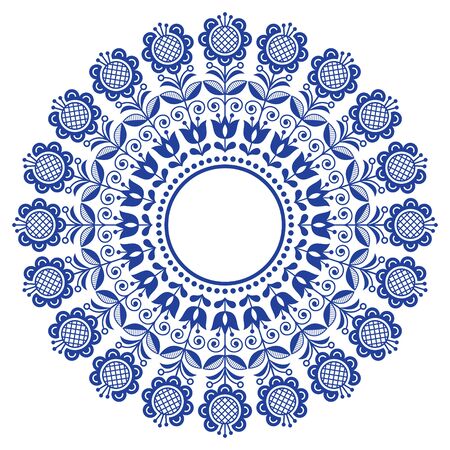 Scandinavian folk art vector mandala with flowers, floral repetitve ornament, Nordic design with flowersのイラスト素材