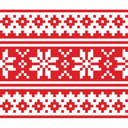 Christmas Scandinavian long vector repetitive red and white pattern - seamless festive knnitting,...