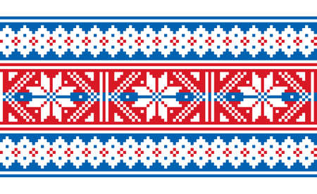Scottish Fair Isle style traditional knitwear vector seamless pattern, retro long horizontal design with snowflakesのイラスト素材