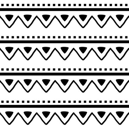 Aztec Navajo geometric seamless vector zig-zag pattern, retro repetitive textile design in black on white backgroundのイラスト素材