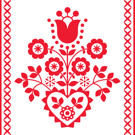 Polish Floral folk art vector design from Nowy Sacz in Poland inspired by traditional highlanders...