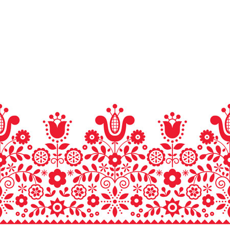 Polish folk art vector seamless textile pattern or greeting card with flowers inspired by...