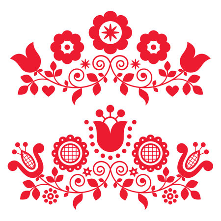 Polish folk art vector design collection with flowers perfect for greeting card or wedding invitationのイラスト素材