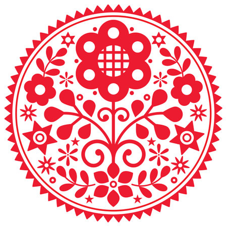Polish folk art vector mandala design with flowers with frame inspired by traditional highlanders embroidery Lachy Sadeckie - bohemian patternのイラスト素材