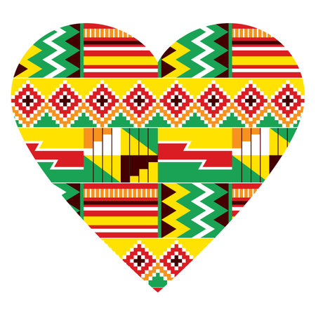 African heart vector design - tribal Kente nwentoma style pattern inspired by Ghana traditional textiles and fabric printsのイラスト素材