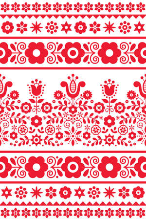 Polish traditional folk art vector seamless textile or fabric print pattern with flowers, hearts and...