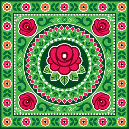 Pakistani and Indian truck art vector design with roses, floral motif mandala, Diwali vibrant patternのイラスト素材