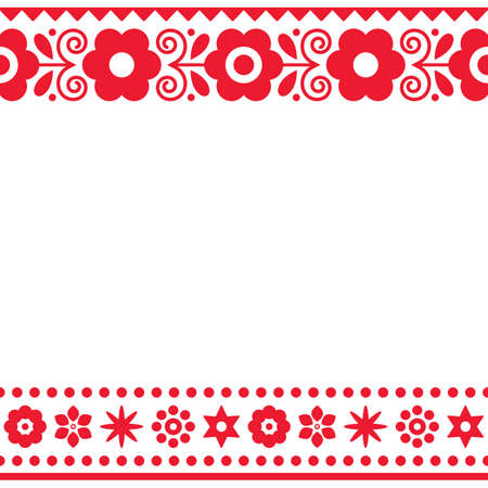 Polish folk art vector greeting card design or wedding invitation with flowers and geometric shapesのイラスト素材