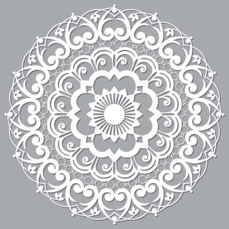 Moroccan Moorish  vector mandala, openwork arabic pattern with shadow in white on gray backgroundのイラスト素材