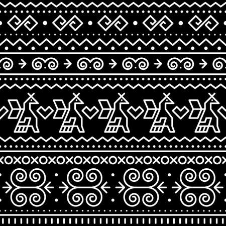 Slovak tribal folk art vector seamless geometric pattern with brids and swirls motif inspired by traditional painted art from village Cicmany in Zilina region, Slovakiaのイラスト素材