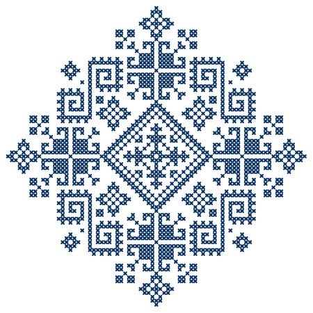 Traditional cross-stitch vector pattern - styled as the folk art Zmijanje embroidery designs from Bosnia and Herzegovinaのイラスト素材