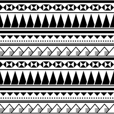 Polynesian tribal seamless vector pattern with geometric shapes, retro Hawaiian textile or fabric print in black and whtieのイラスト素材