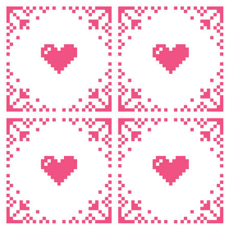 Valentine's Day hearts vector cross-stitch seamless pattern, pink embroidery designのイラスト素材