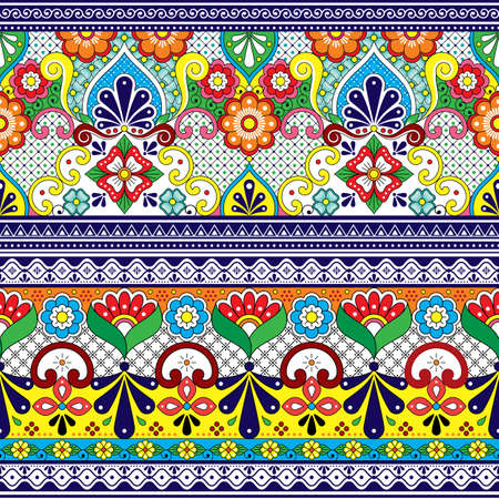 Mexican Talavera pottery vector seamless pattern collection, textile or fabric print decorative background inspired by traditional ceramics design from Mexicoのイラスト素材