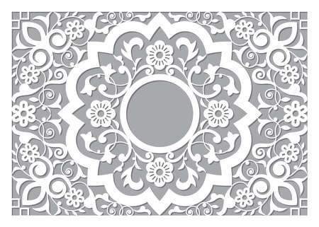 Moroccan retro carved mandala in rectangle frame template design with empty space in the middle, vector detailed arabic pattern - 5x7 formatのイラスト素材