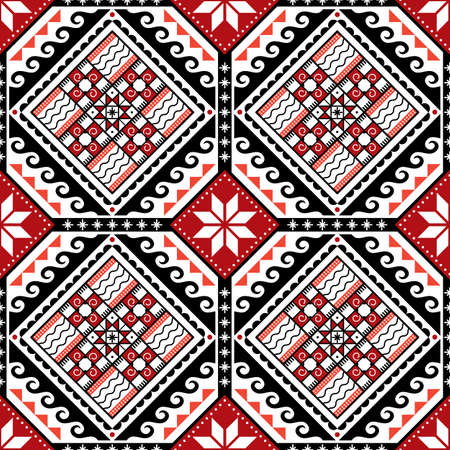 Hutsul Pisanky - traditional Ukrainian Easter eggs vector seamless pattern, decorative background with stars and geometric shapesのイラスト素材