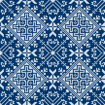 Cross-stitch embroidery style vector seamless pattern - inspired by the old folk art designs from...