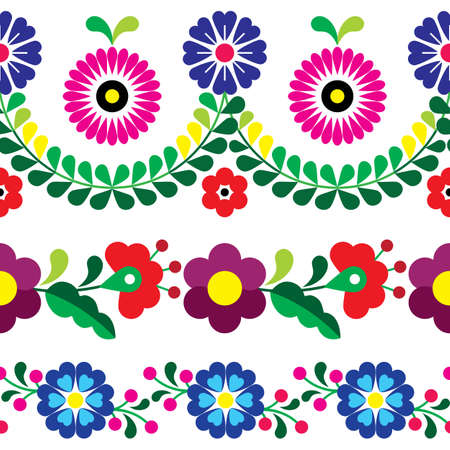 Mexican floral vector seamless pattern, floral textile or fabric print design inspired by traditional embroidery crafts from Mexicoのイラスト素材