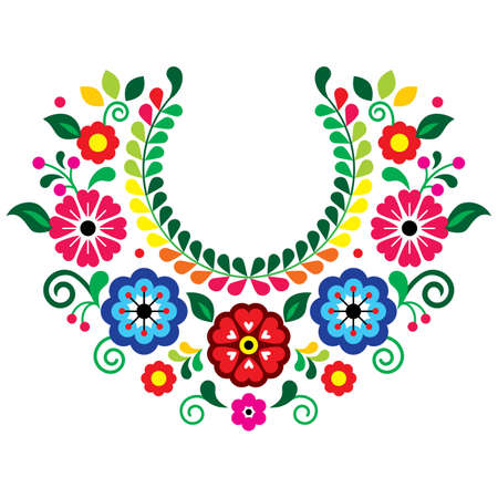 Mexican traditional folk art style vector pattern with flowers, wreath shaped floral design inspired by traditional embroidery from Mexicoのイラスト素材