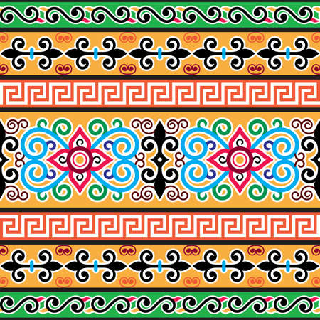 Mongolian folk art seamless vector pattern with flowers and swirls, traditional textile or fabric...