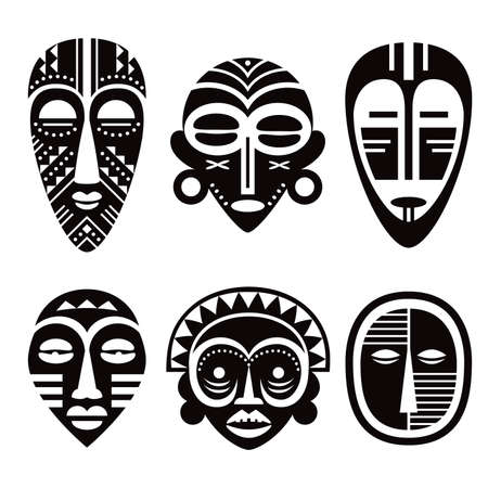 African tribal vector mask design set, ritual ethnic masks collection, native decorationのイラスト素材