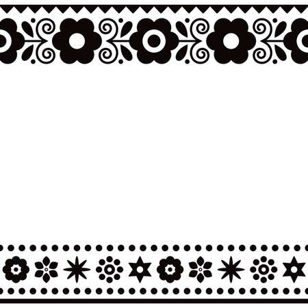 Polish folk art vector greeting card design or wedding invitation with flowers and geometric shapes...