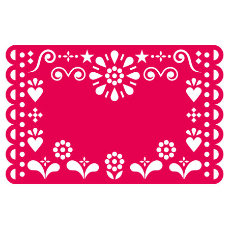 Floral Mexican Papel Picado vector template design with floral pattern and empty space for text inspired by traditional fiesta cut out decorations from Mexicoのイラスト素材