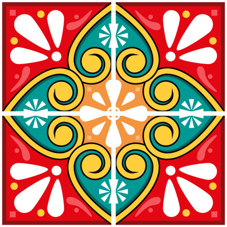 Mexican talavera tile seamless pattern vector 4 designs with flowers, swirlsのイラスト素材