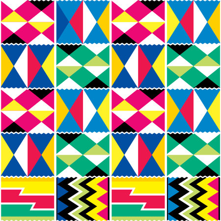 Kente tribal vector seamless textile pattern - traditional mud cloth style, geometric nwentoma design from Ghana, Africanのイラスト素材