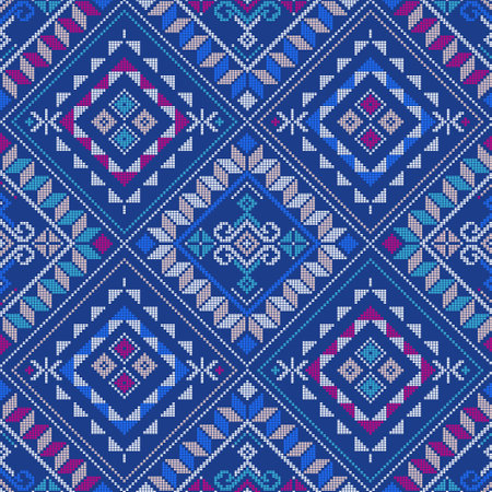 Yakan weaving inspired vector seamless pattern - Filipino folk art background perfect for textile or fabric print designの写真素材